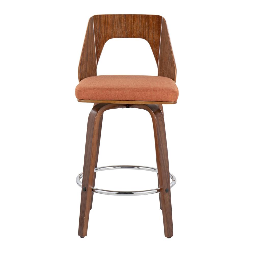 Walnut Wood, Orange Fabric, Chrome Trilogy 24" Counter Stool - Set of 2