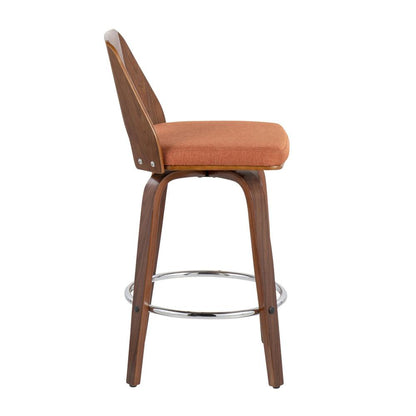 Walnut Wood, Orange Fabric, Chrome Trilogy 24" Counter Stool - Set of 2