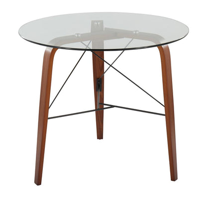 Walnut Wood, Clear Glass Trilogy Round Dinette Table