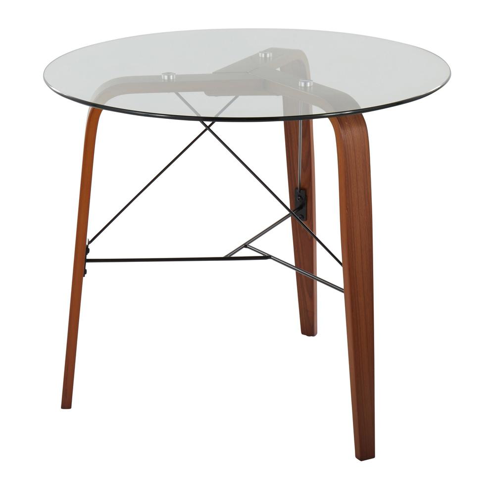 Walnut Wood, Clear Glass Trilogy Round Dinette Table