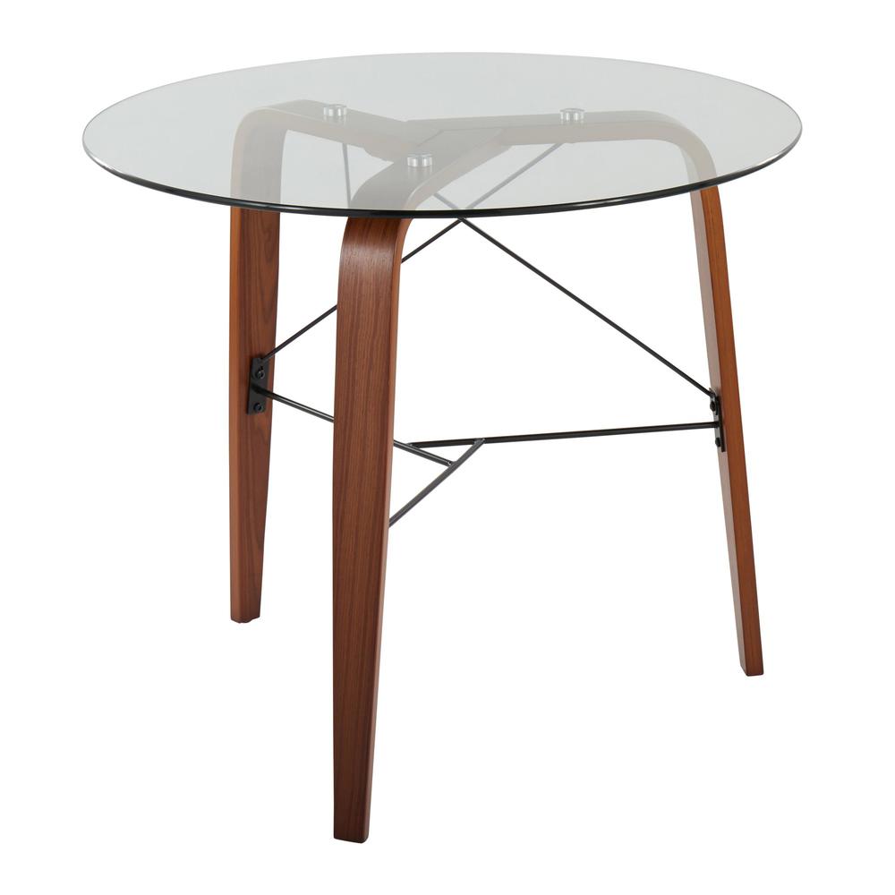 Walnut Wood, Clear Glass Trilogy Round Dinette Table