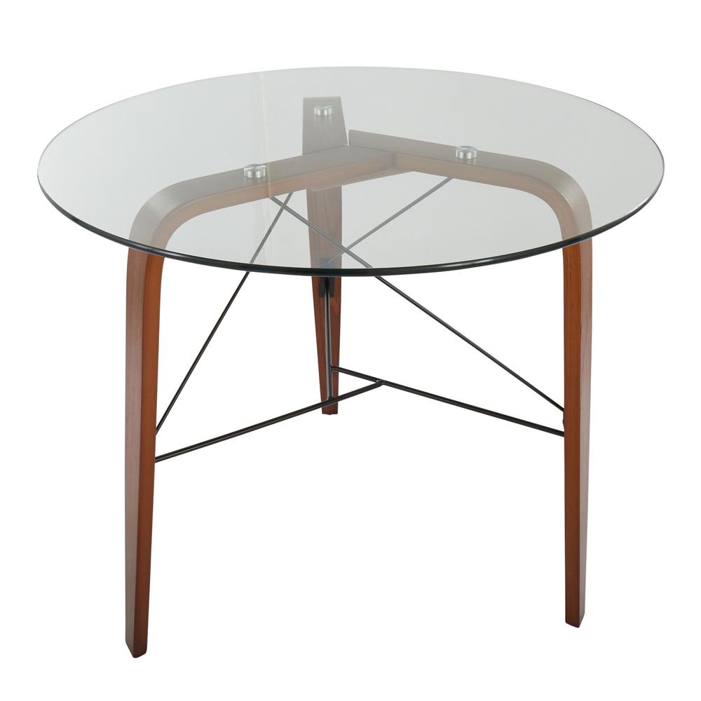 Walnut Wood, Clear Glass Trilogy Round Dinette Table