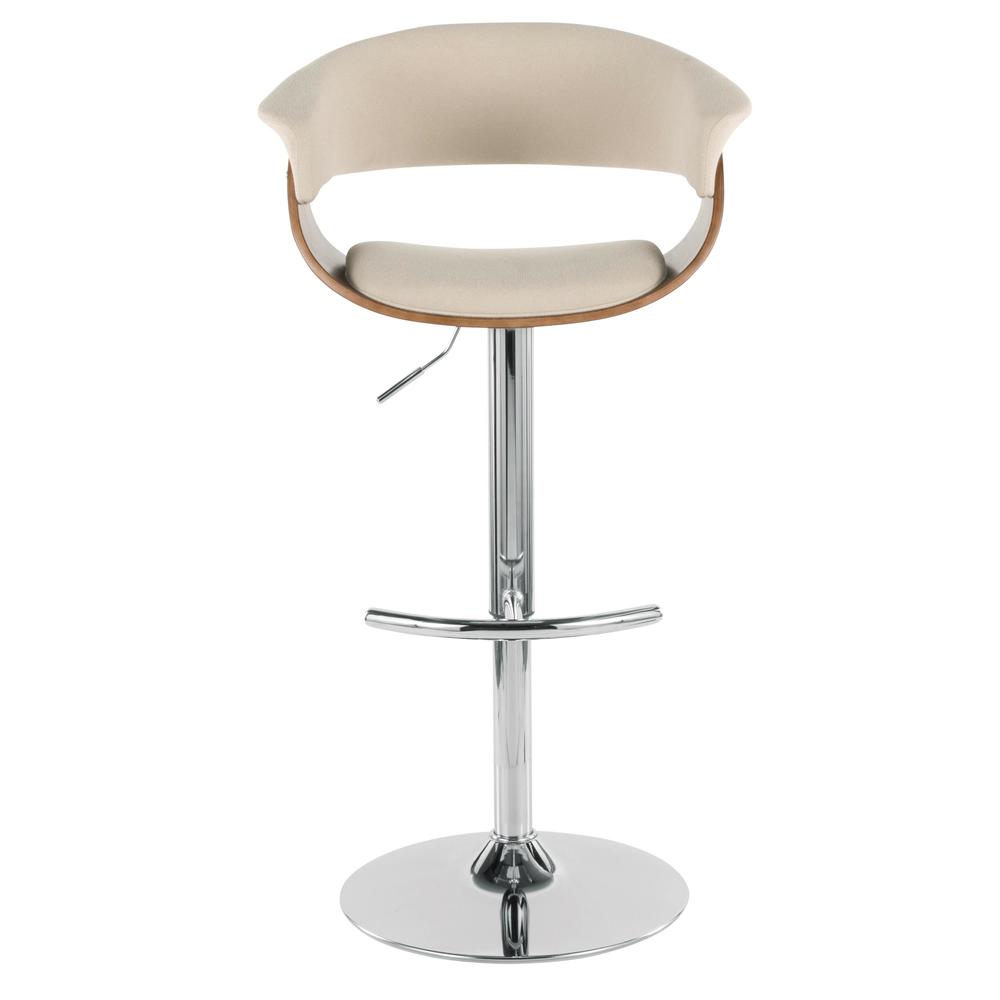 Chrome, Walnut Wood, Cream Fabric Vintage Mod Adjustable Bar Stool - Set of 2