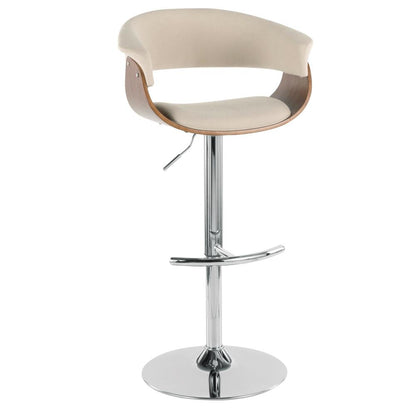 Chrome, Walnut Wood, Cream Fabric Vintage Mod Adjustable Bar Stool - Set of 2