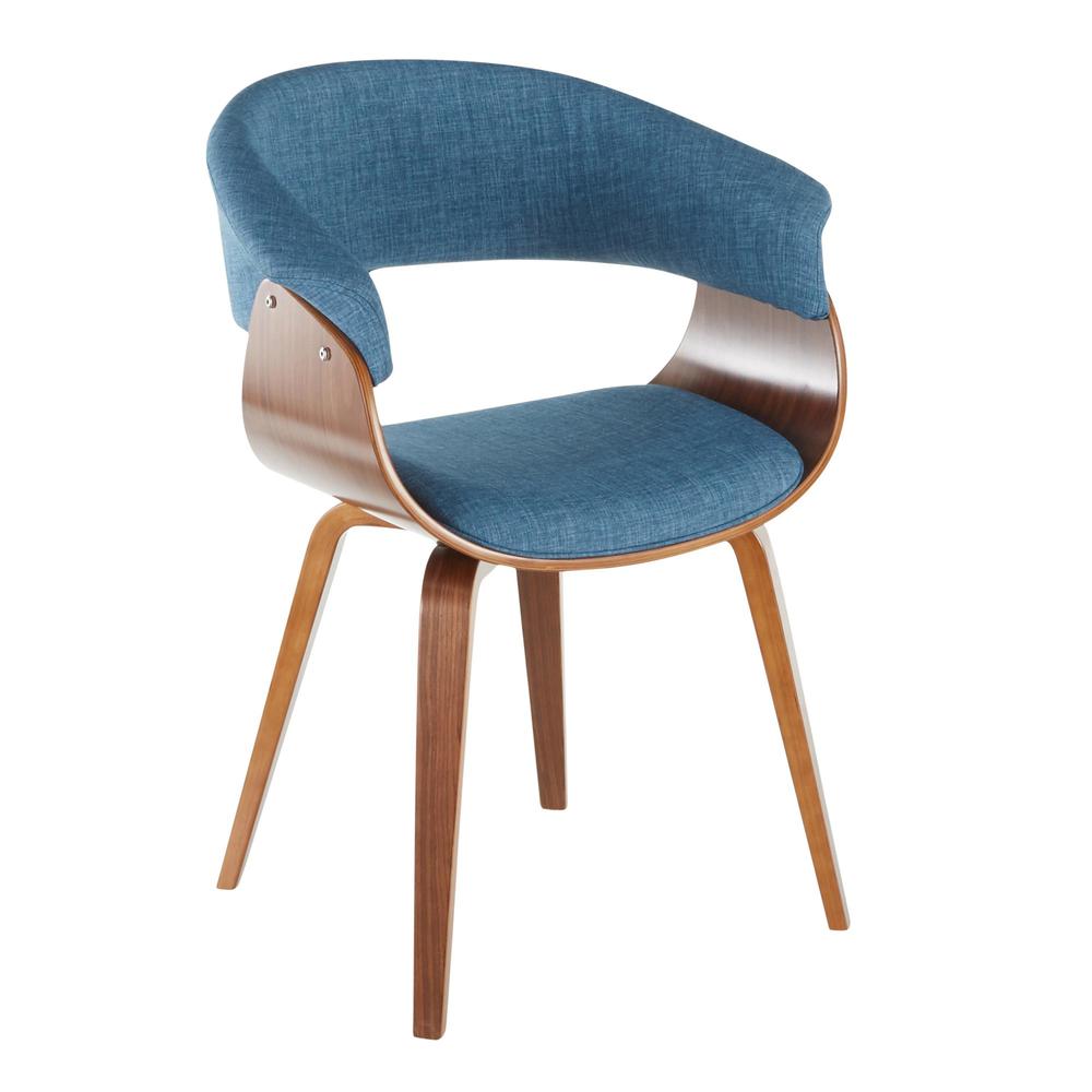 Walnut Wood, Blue Fabric Vintage Mod Chair - Set of 2
