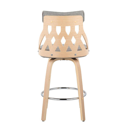 Natural Wood, Light Grey Fabric, Chrome York Counter Stool