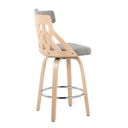 Natural Wood, Light Grey Fabric, Chrome York Counter Stool