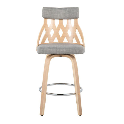 Natural Wood, Light Grey Fabric, Chrome York Counter Stool