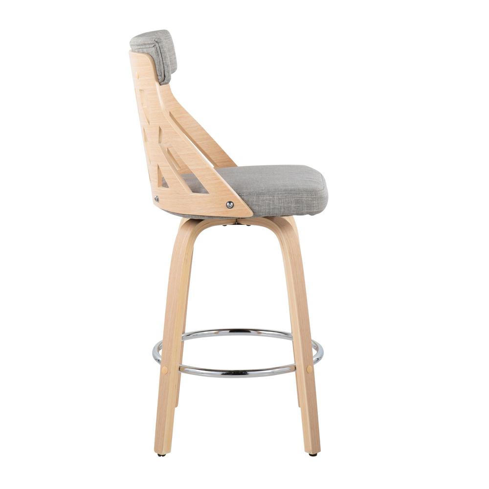 Natural Wood, Light Grey Fabric, Chrome York Counter Stool