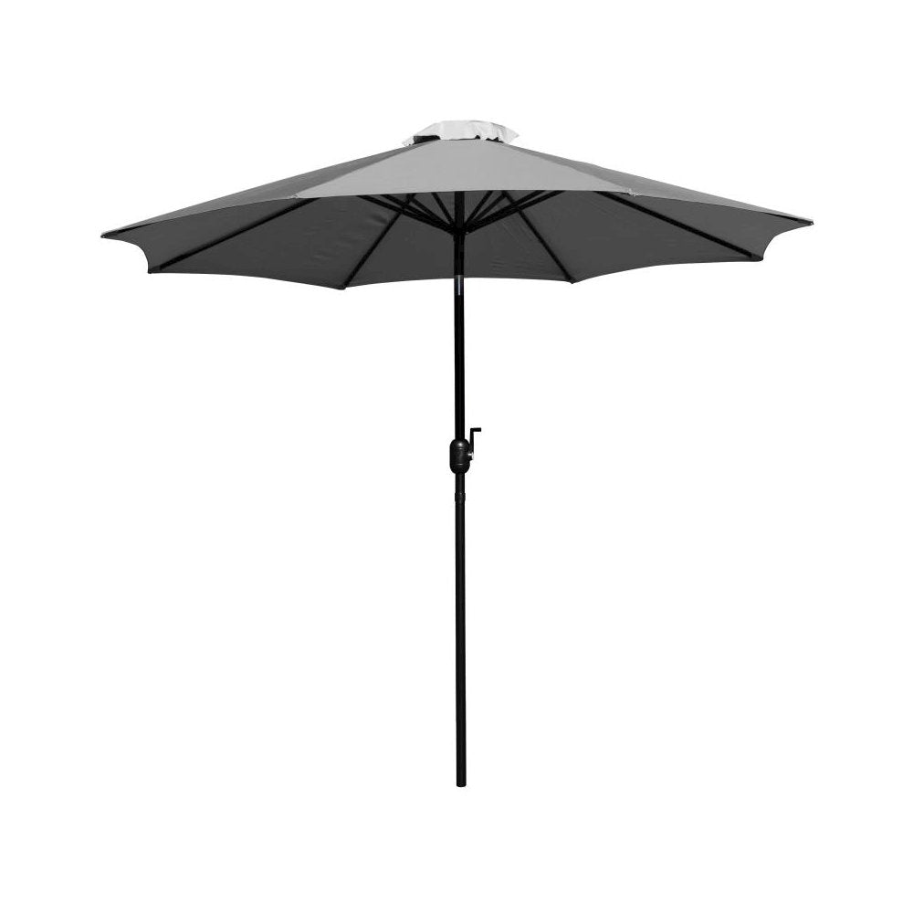 Gray 9 FT Round Umbrella with 1.5" Diameter Aluminum Pole with Crank and Tilt Function