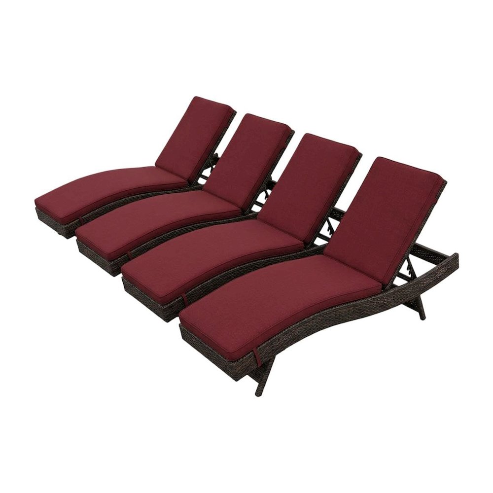 Outdoor Patio Chaise Set Of 4 With Cushioned Lounge Chairs, Backyard Relaxation