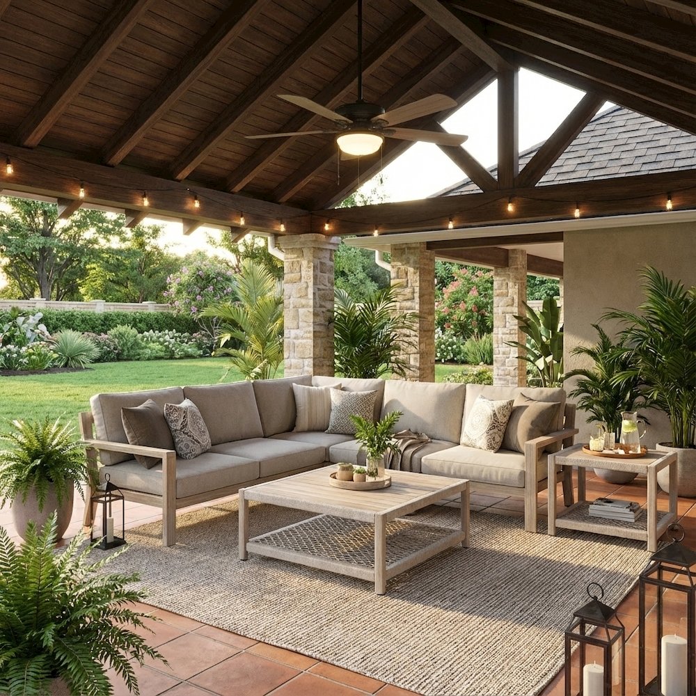 Beige Outdoor Coffee Table with Solid Teak Wood Frame and Polyolefin Rope Top