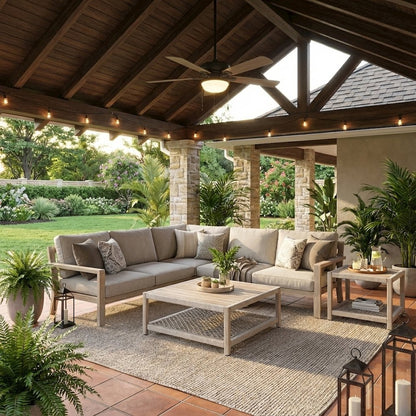 Beige Outdoor Coffee Table with Solid Teak Wood Frame and Polyolefin Rope Top