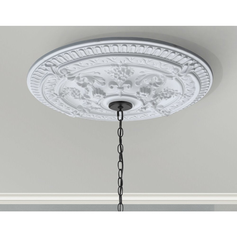White Scroll Rose Chandelier Ceiling Medallion 26 Inch Dia