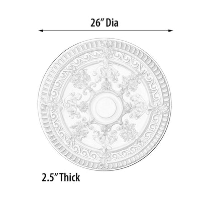 White Scroll Rose Chandelier Ceiling Medallion 26 Inch Dia