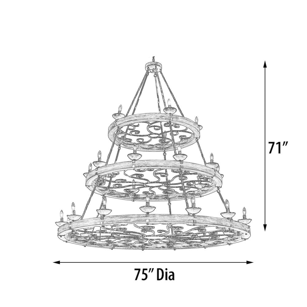 Three Tier Ridge Line 75" Chandelier