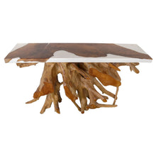 60 Inch Teak Root Console Table White Resin