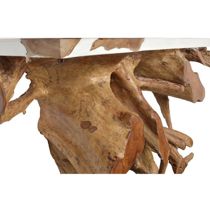 60 Inch Teak Root Console Table White Resin