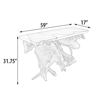 60 Inch Teak Root Console Table White Resin