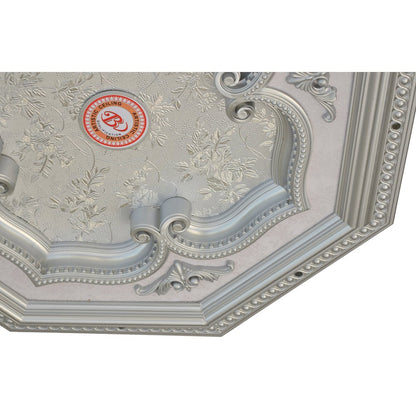 Silver Leaf Clover and Silver Frame Octagon Chandelier Ceiling Medallion 24in