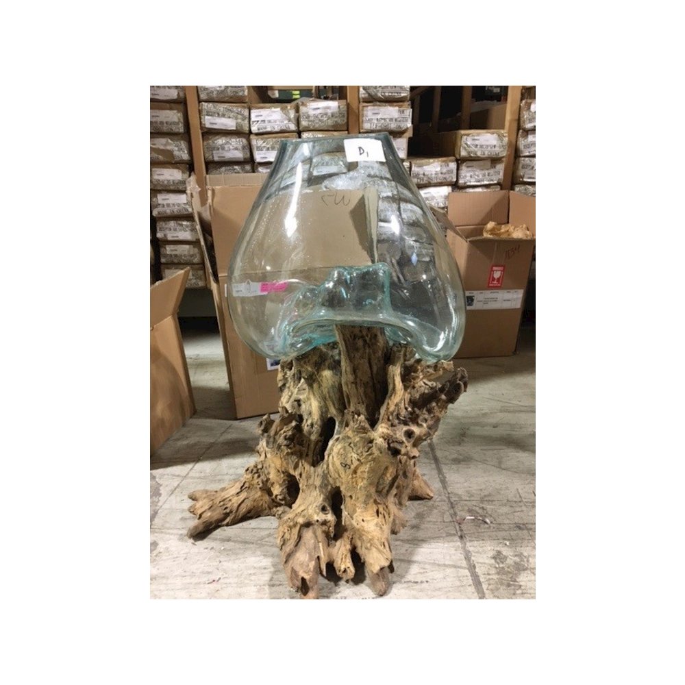 Large Glass Bowl on Wood