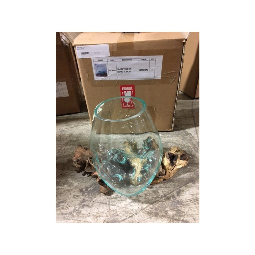 Large Glass Bowl on Wood