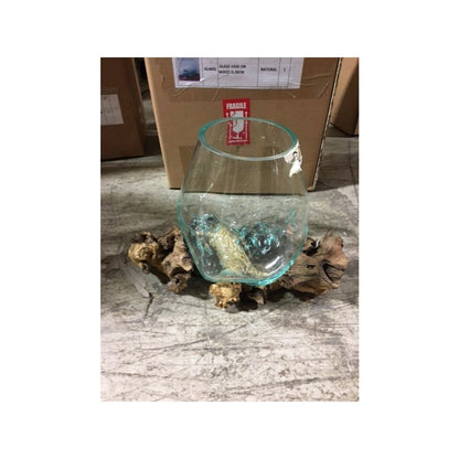Large Glass Bowl on Wood