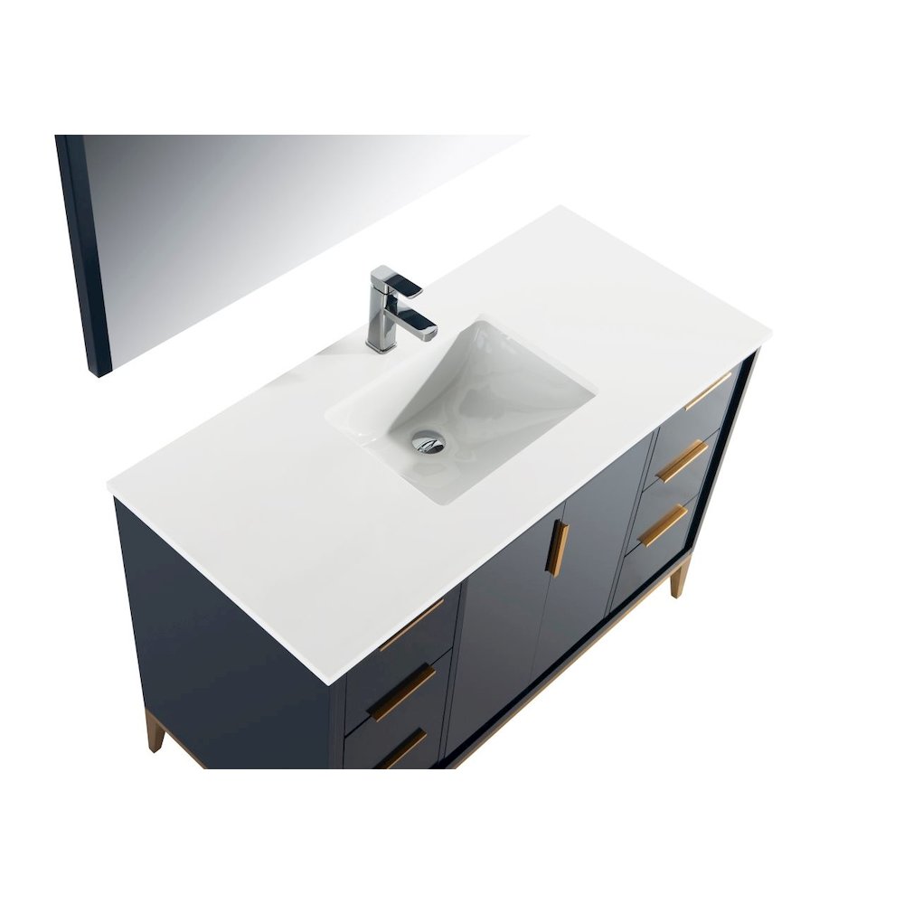 Divani 48'' Gloss Blue Vanity W/ Quartz Counter Top (Back Splash Free)