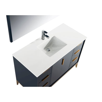 Divani 48'' Gloss Blue Vanity W/ Quartz Counter Top (Back Splash Free)