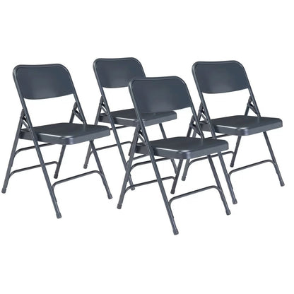 NPS® 300 Series Deluxe All-Steel Triple Brace Double Hinge Folding Chair, Char-Blue (Pack of 4)