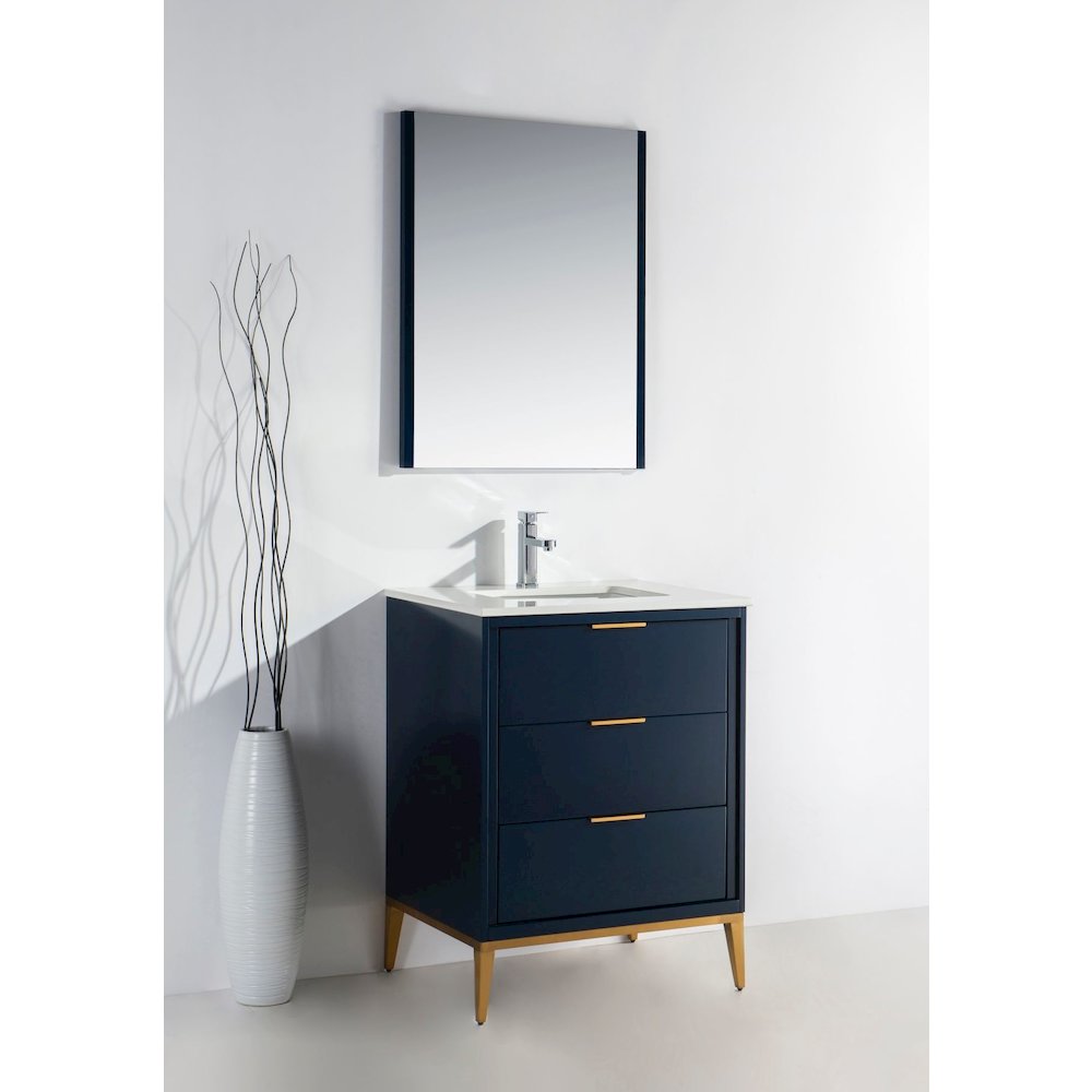 Divani 24'' Gloss Blue Vanity W/ Quartz Counter Top (Back Splash Free)