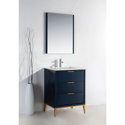 Divani 24'' Gloss Blue Vanity W/ Quartz Counter Top (Back Splash Free)