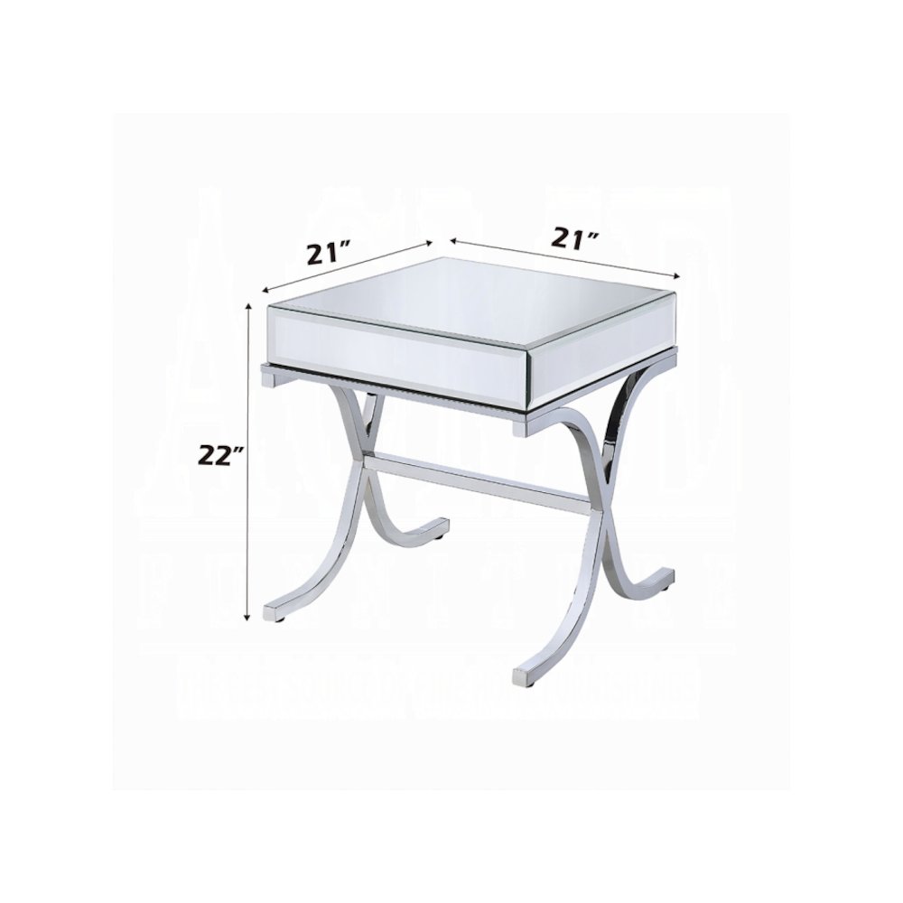 Dominic End Table, Mirrored & Chrome