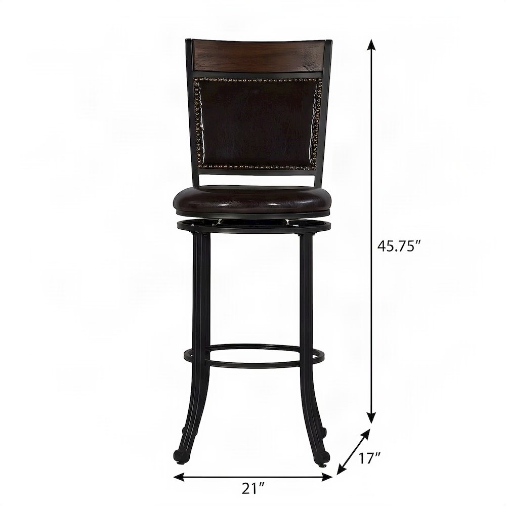 PU Leather Swivel Bar Stool with Steel Frame and Bentwood Rail, Brown