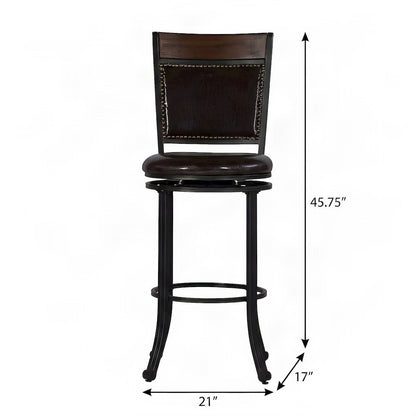 PU Leather Swivel Bar Stool with Steel Frame and Bentwood Rail, Brown