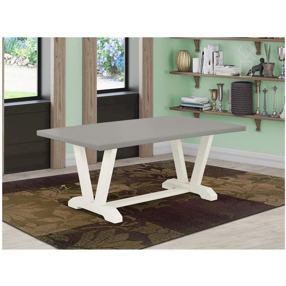 East West Furniture 1-Piece Kitchen Table with Rectangular Cement Table top and Linen White Wooden Legs Finish