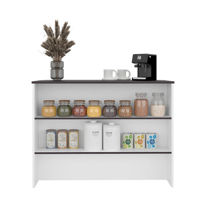 Gravette Kitchen Island, 3 Shelves, White / Black Wengue