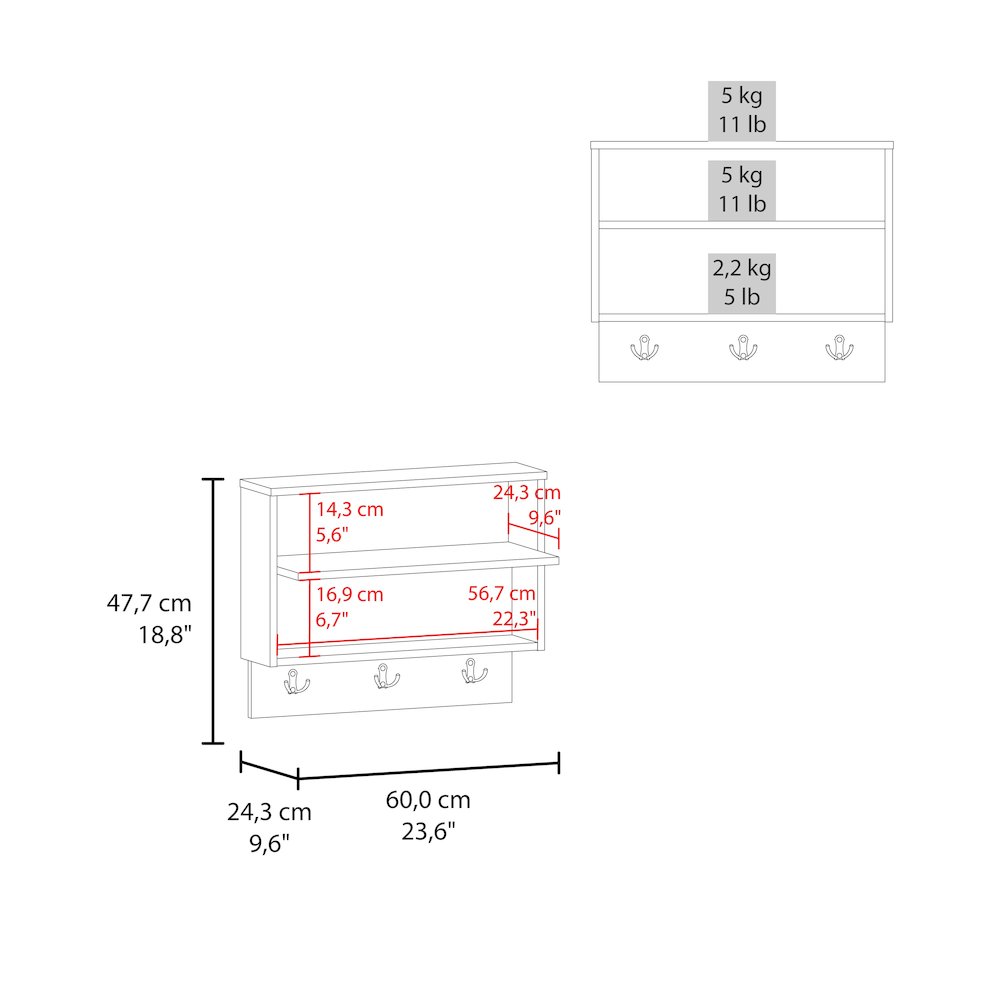 Norco Wall Shelf, 3 Shelves, White / Natural Oak