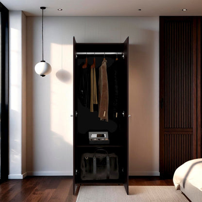 Lisle Armoire, 2 Doors, 2 Shelves, Walnut / Black Wengue