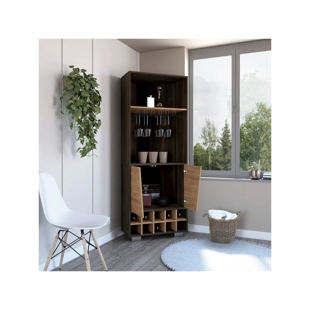 Fraktal Corner Bar Cabinet Dark Oak / Pine MDF