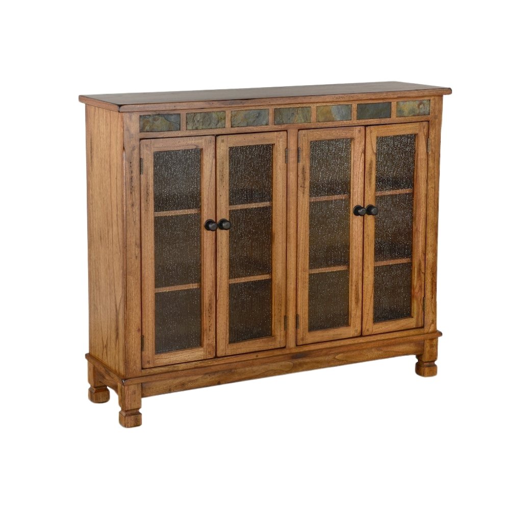 Brown Solid Wood Bookcase with Glass Doors, Small Cabinet with Storage