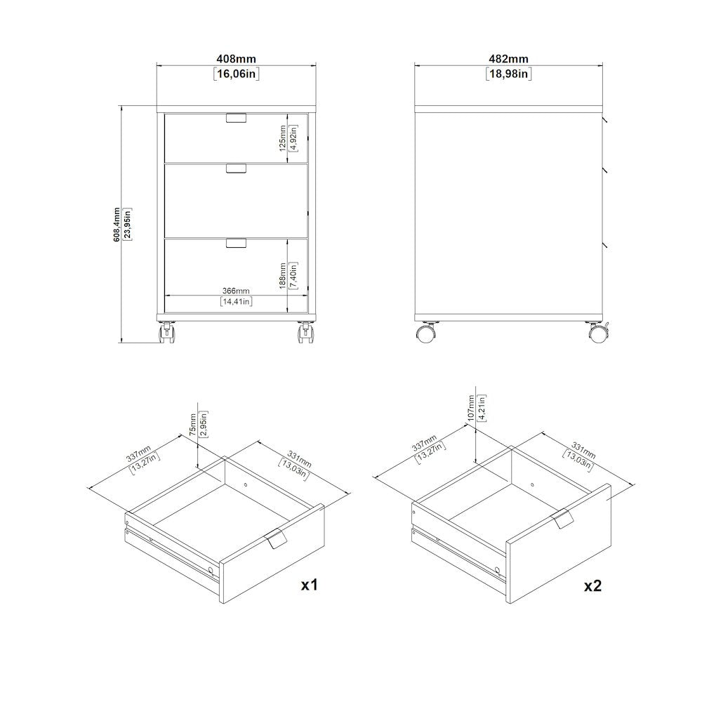 Sign 3-Piece Home Office Set with Desk, Storage Bookcase and Mobile Storage
