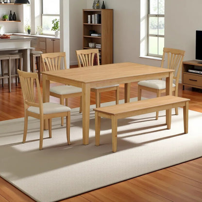 Classic 6-Piece Dining Table Set with Chairs and Bench for Family Meals