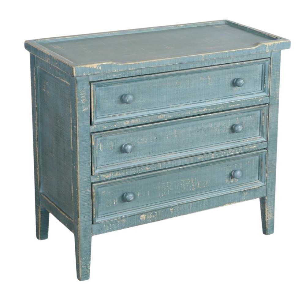 Green Solid Wood Farmhouse End Table with Storage, 3-Drawer Nightstand
