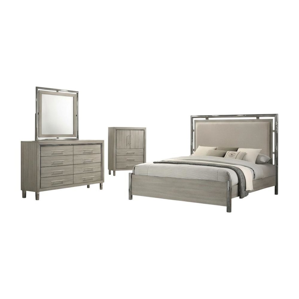 New Classic Furniture Lennox 4Pc Wood King Bedroom Set w Chest in Gray