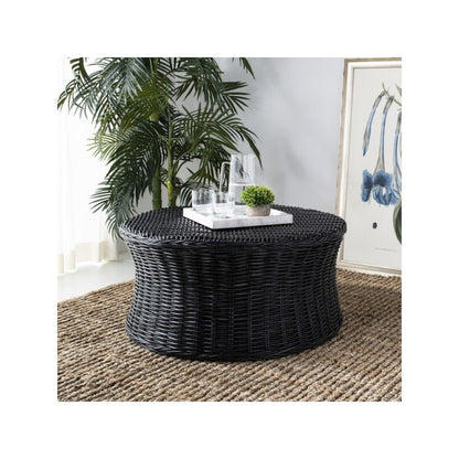 Home Collection Ruxton Black Rattan Round Coffee Table Ottoman