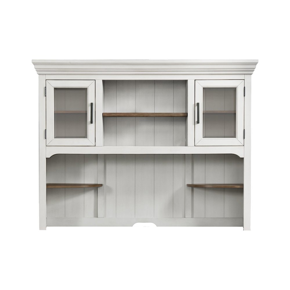 68" x 52" Credenza Hutch in Rustic White & French Oak