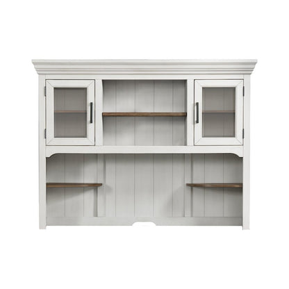 68" x 52" Credenza Hutch in Rustic White & French Oak