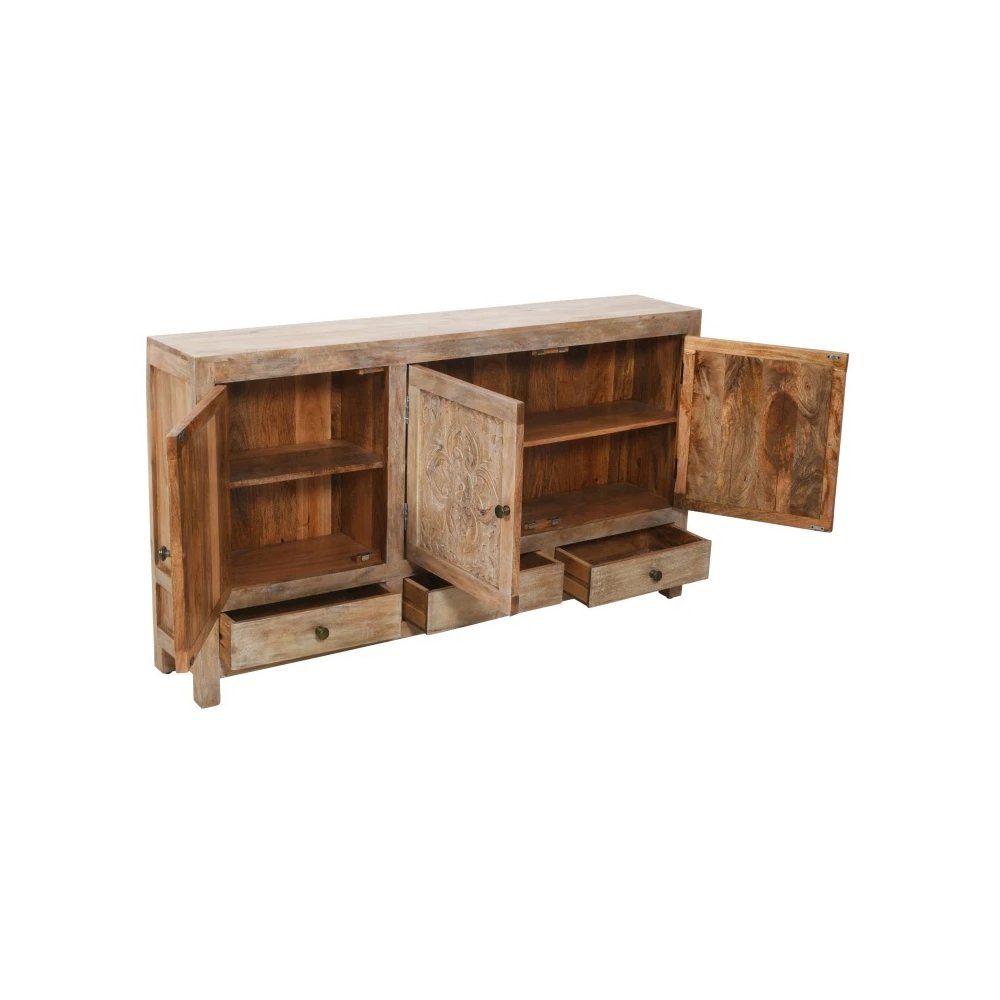 Weatherly 3 Handcarved Doors,3 Drawers Accent Cabinet