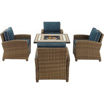 Bradenton 5Pc Outdoor Chair Set W/ Fire Table, Tucson Fire Table & 4 Armchairs